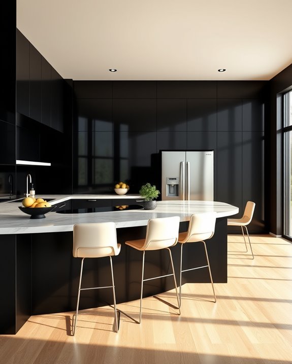 sleek minimalist black cream kitchen