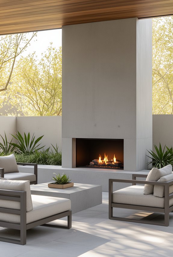 sleek minimalist concrete fireplace