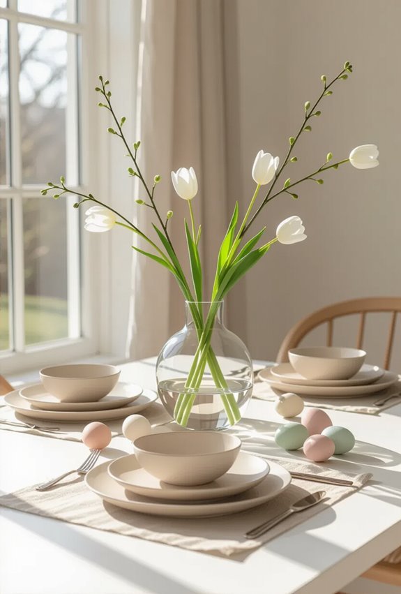 sleek minimalist easter tablescape