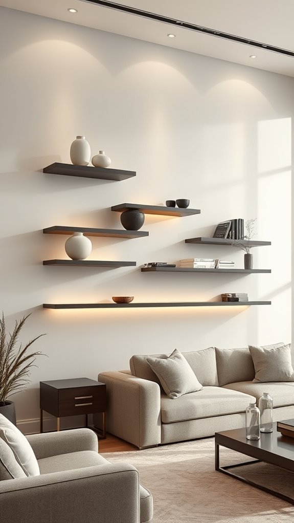 sleek minimalist floating shelves
