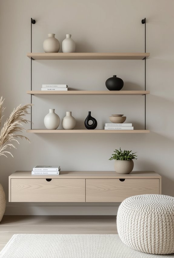 sleek minimalist floating shelves