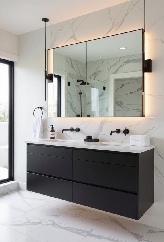 sleek minimalist mirrored black cabinetry