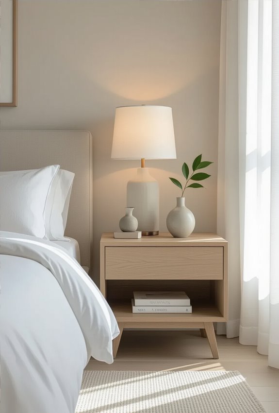 sleek minimalist nightstand styling