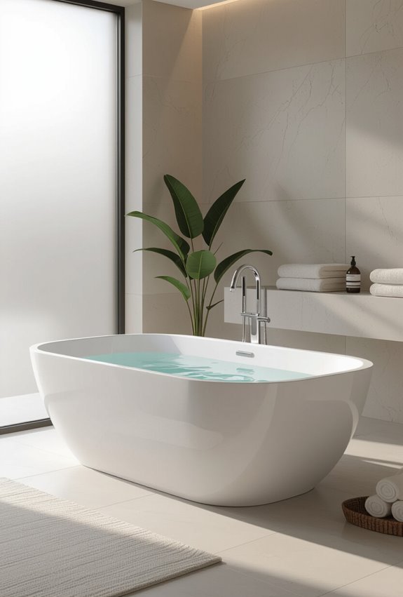 sleek minimalist rectangular freestanding tub