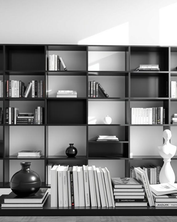 sleek monochrome bookshelf design