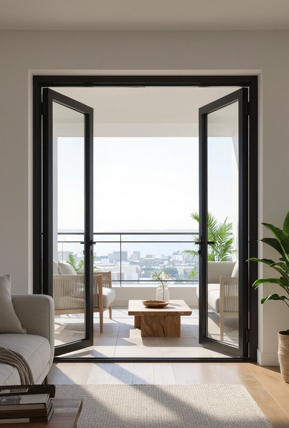 sleek pivoted balcony entrance