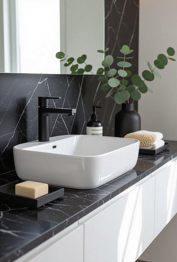sleek polished black granitebacksplash