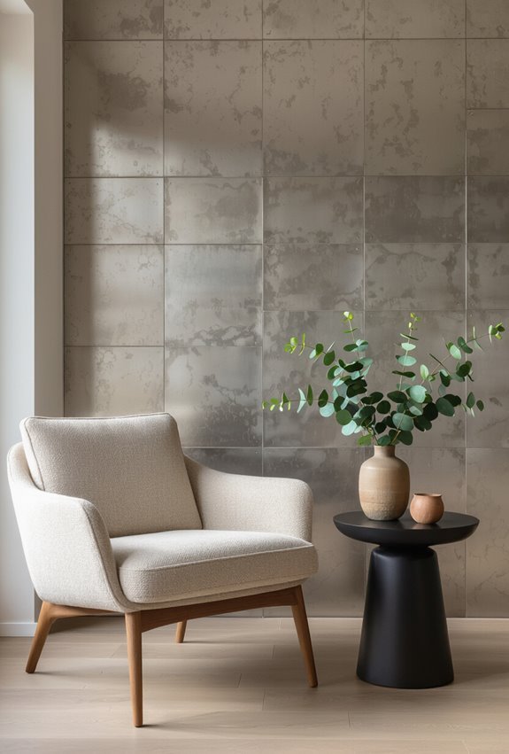 sleek reflective metallic tile accents