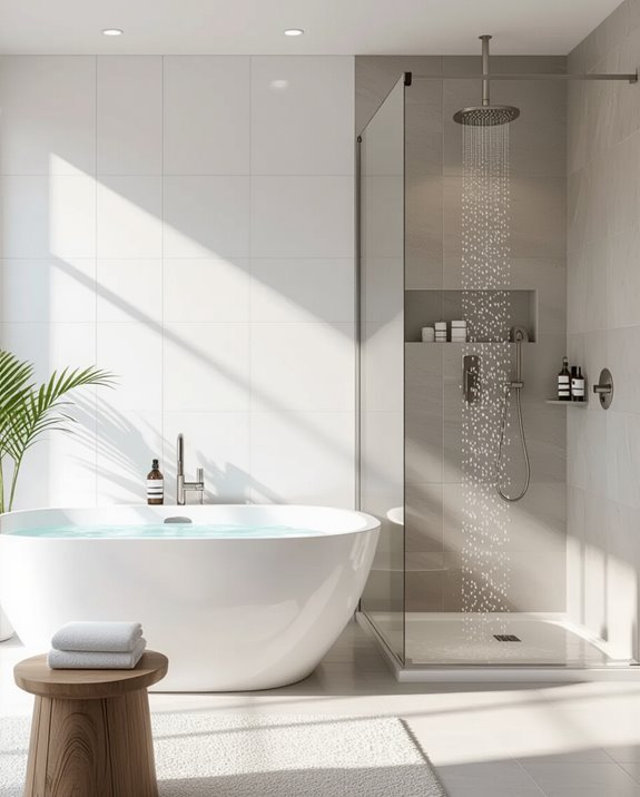 sleek serene bathroom design
