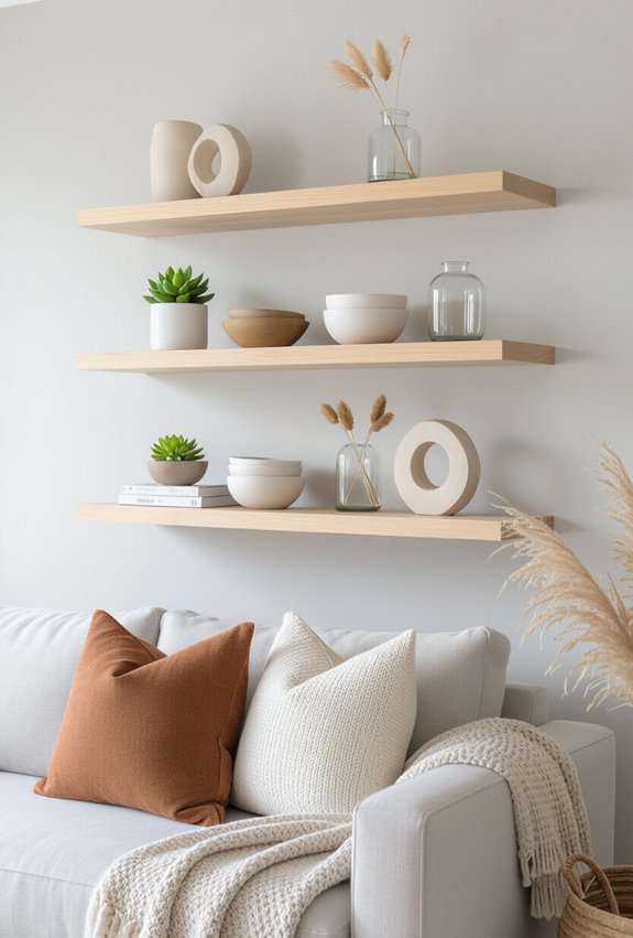 sleek space saving floating shelves