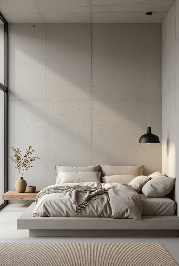 sleek tactile industrial bedroom