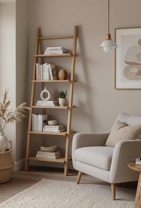 sleek vertical ladder bookshelf storage