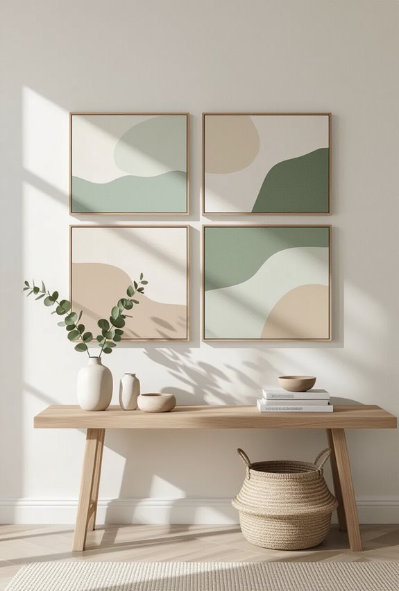 slightly overlap paintings for depth