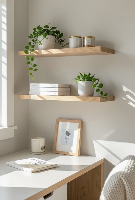 slim floating shelves styled