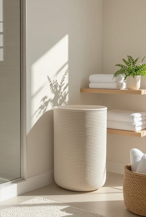 slim hamper in corner