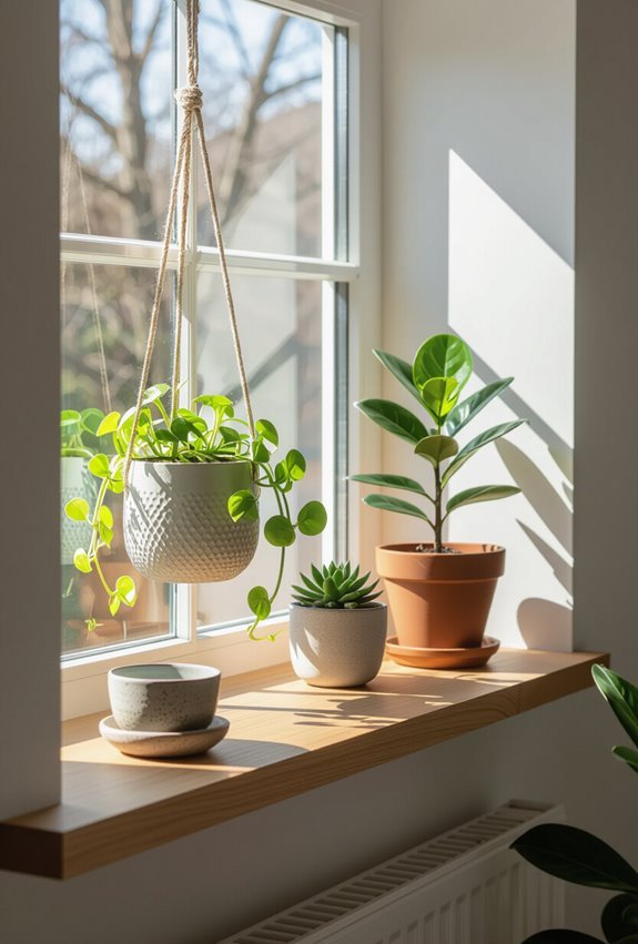 slim layered window plant shelves