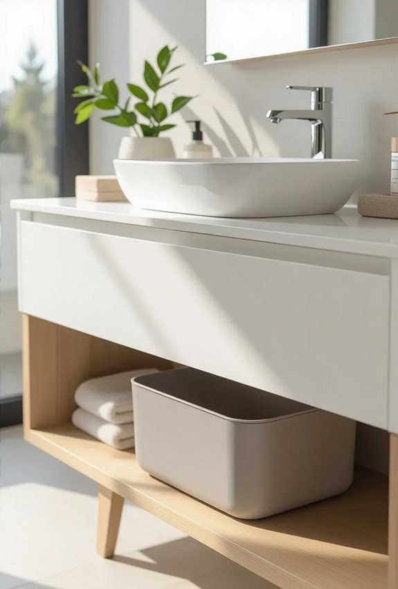 slim narrow under sink bins