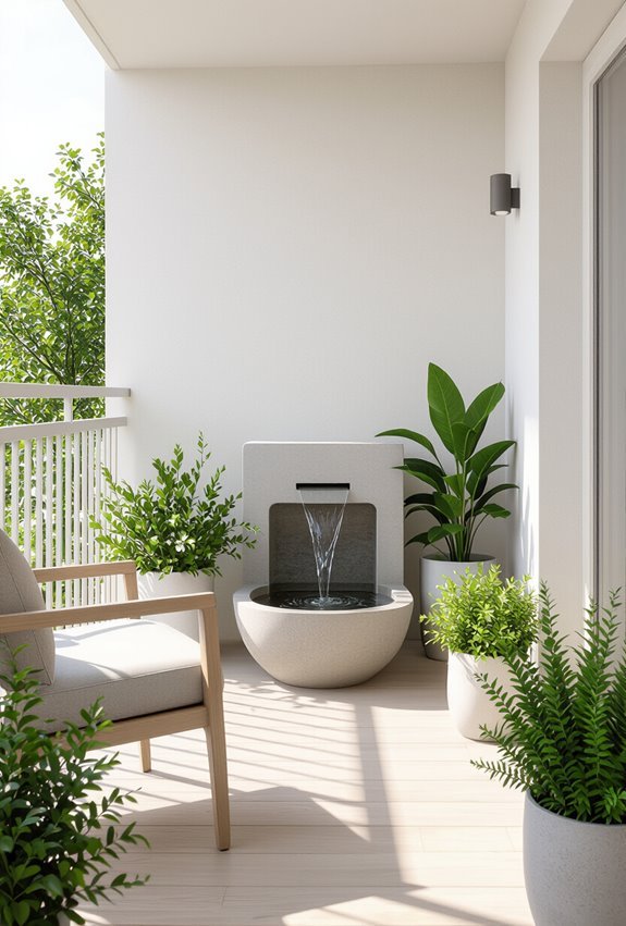 small balcony calming water fountain
