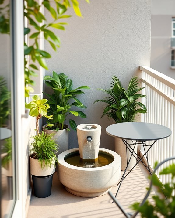 small fountain enhances ambiance