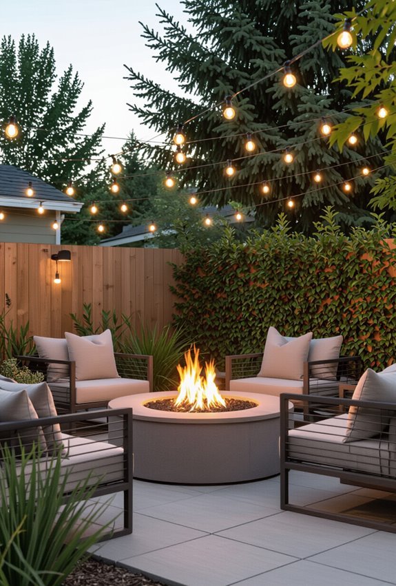 smokeless firepit with cafe lights