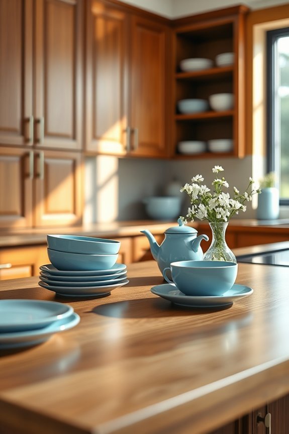 soft blue kitchen contrast