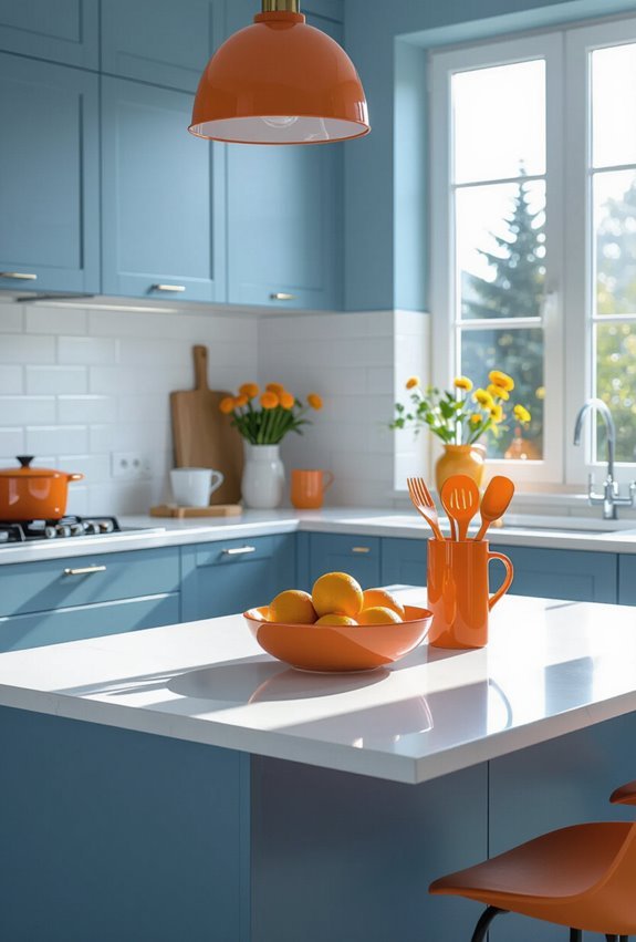 soft blue walls orange accents