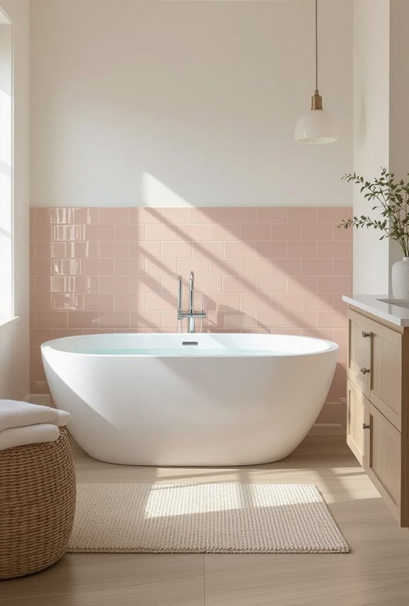 soft blush tiled bathroom focal