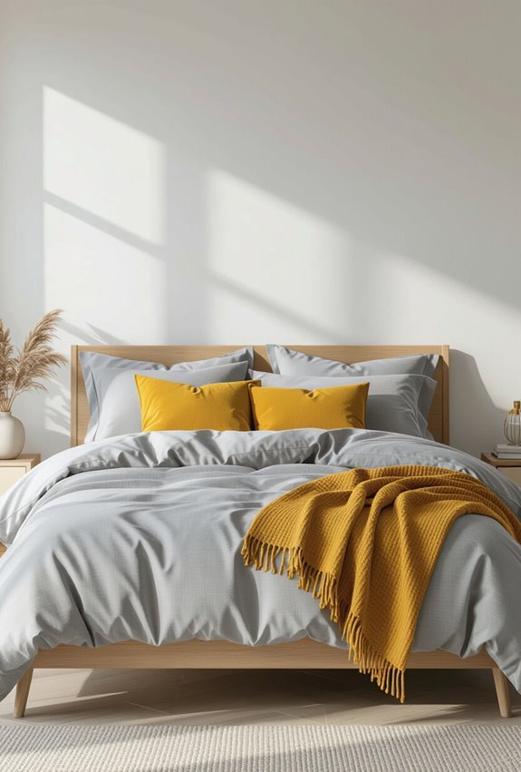 soft gray with mustard