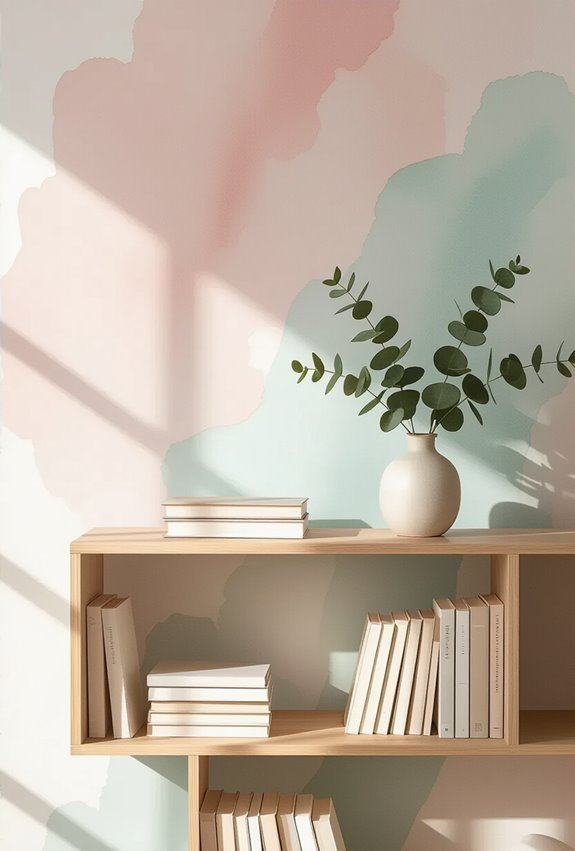 soft watercolor bookshelf backdrop