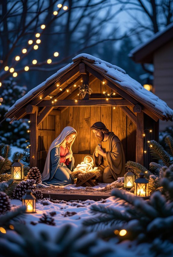 softly lit nativity display