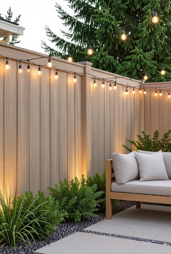 solar cafe lights along fence