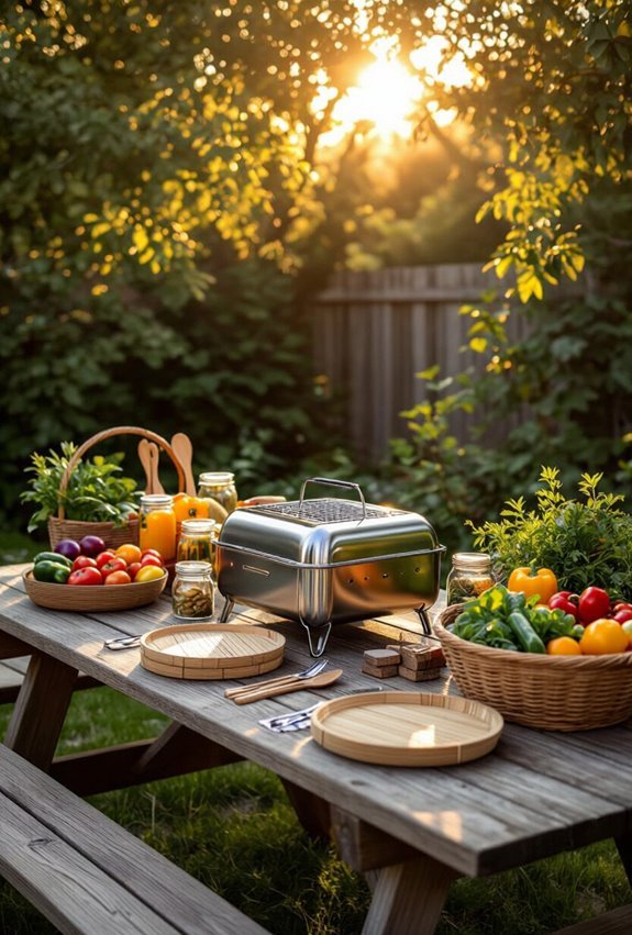 solar lit composting backyard bbq