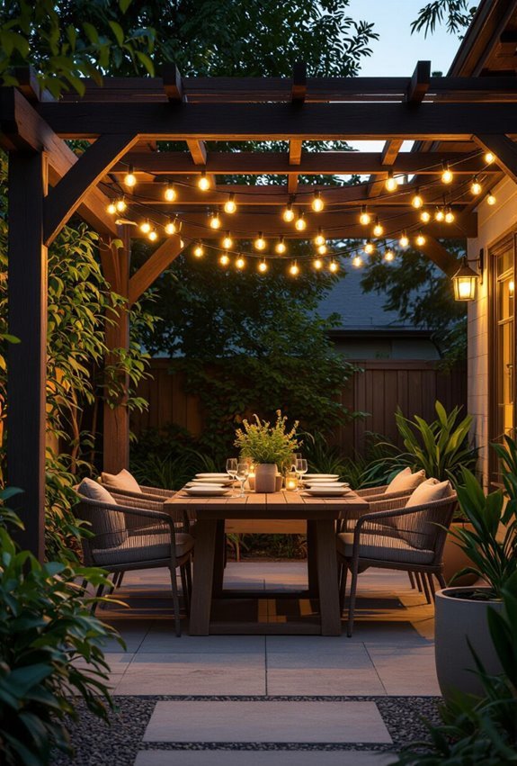 solar powered backyard cafe lighting