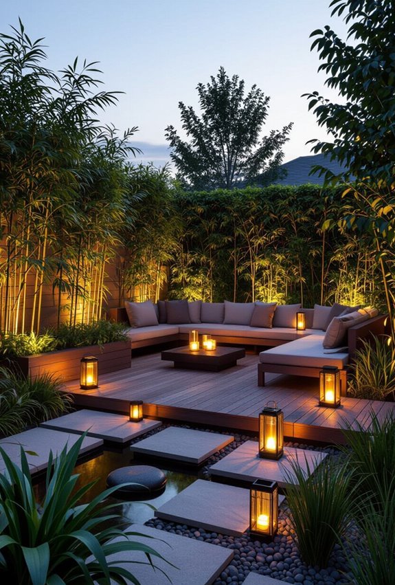 solar powered lanterns illuminate walkways