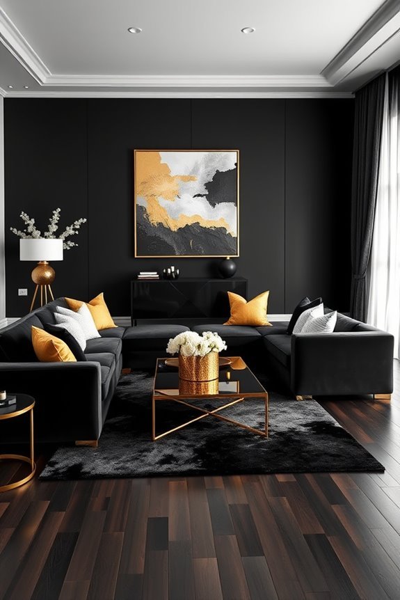 sophisticated black and gold accents