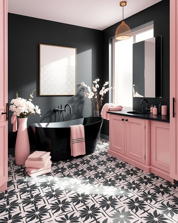 sophisticated black pink bathroom design