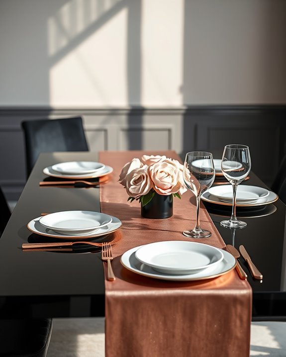 sophisticated black rose gold table settings