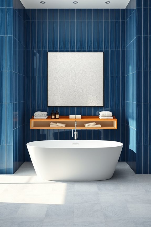 spa inspired blue tile bathrooms