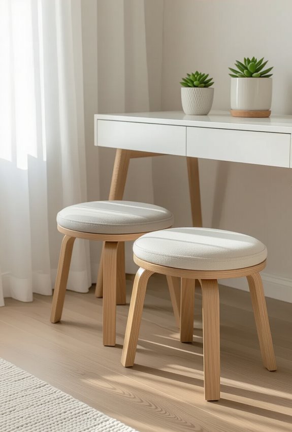 space saving stacked cushioned stools