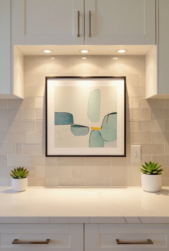 spotlights highlight backsplash artwork