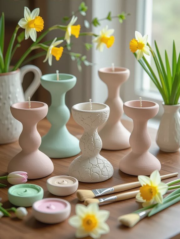 spring themed clay candle holders