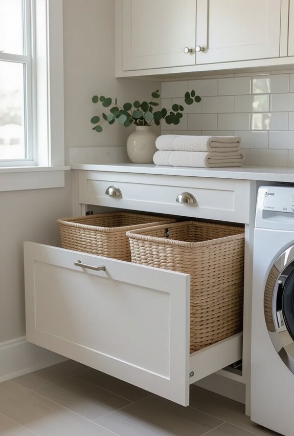 stacked pull out laundry hampers