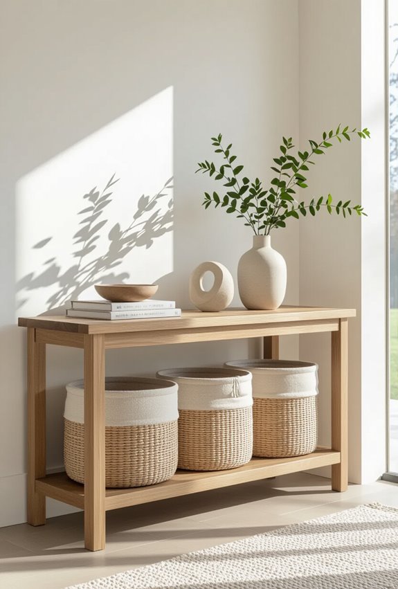stacked woven baskets for entryway