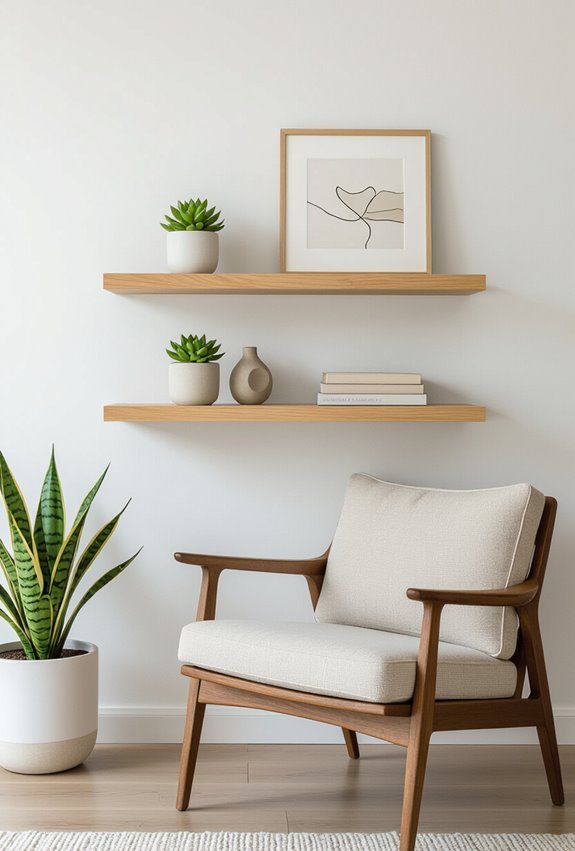 staggered floating shelves display