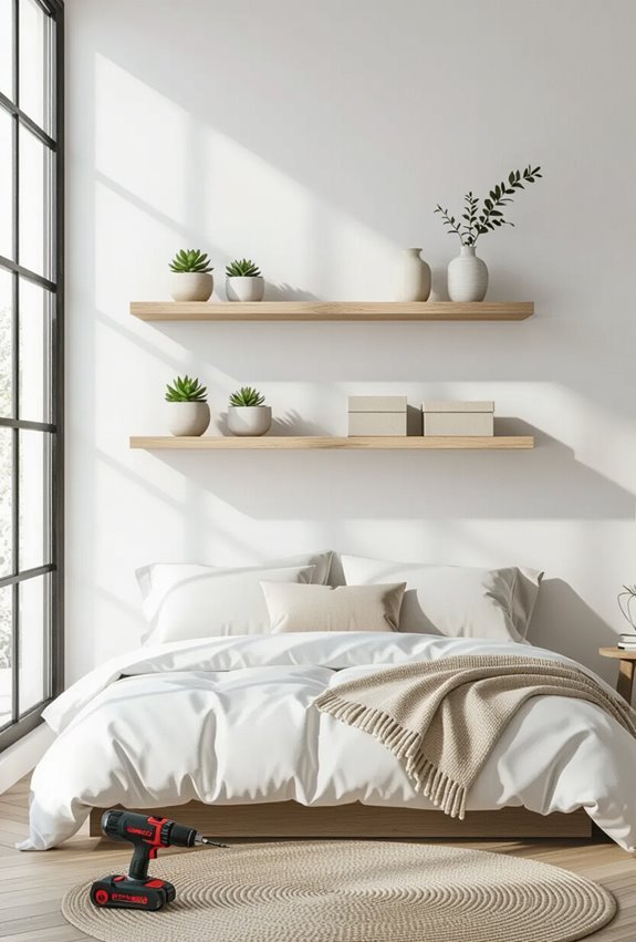 staggered floating shelves varying depth