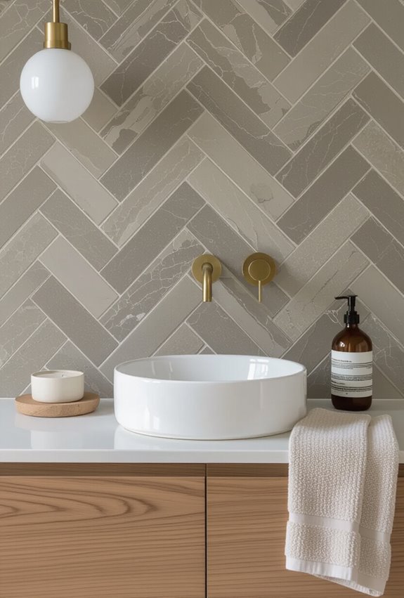staggered herringbone tile rhythm