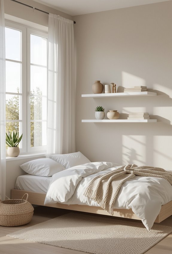 staggered hidden bracket floating shelves