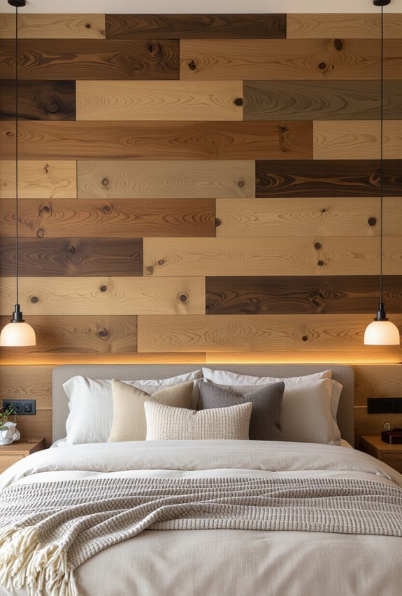 staggered wood boards with lighting