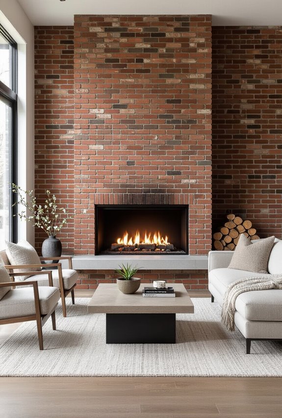 statement fireplace on brick