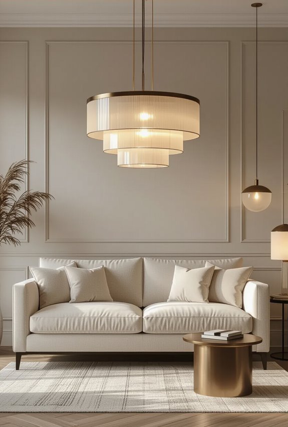 statement lighting highlights ivory sofas